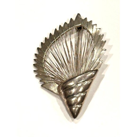 Taxco Jewelry - TAXCO TA-116 STERLING SILVER 925 WIRE ART SPIRAL SEASHELL 2" BROOCH PIN EUC